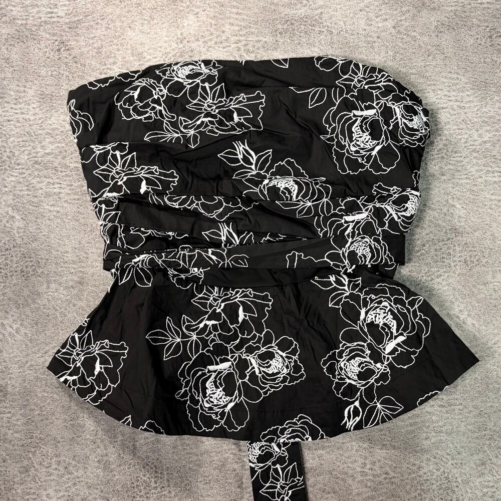 Black Floral Ruched Strapless Top
